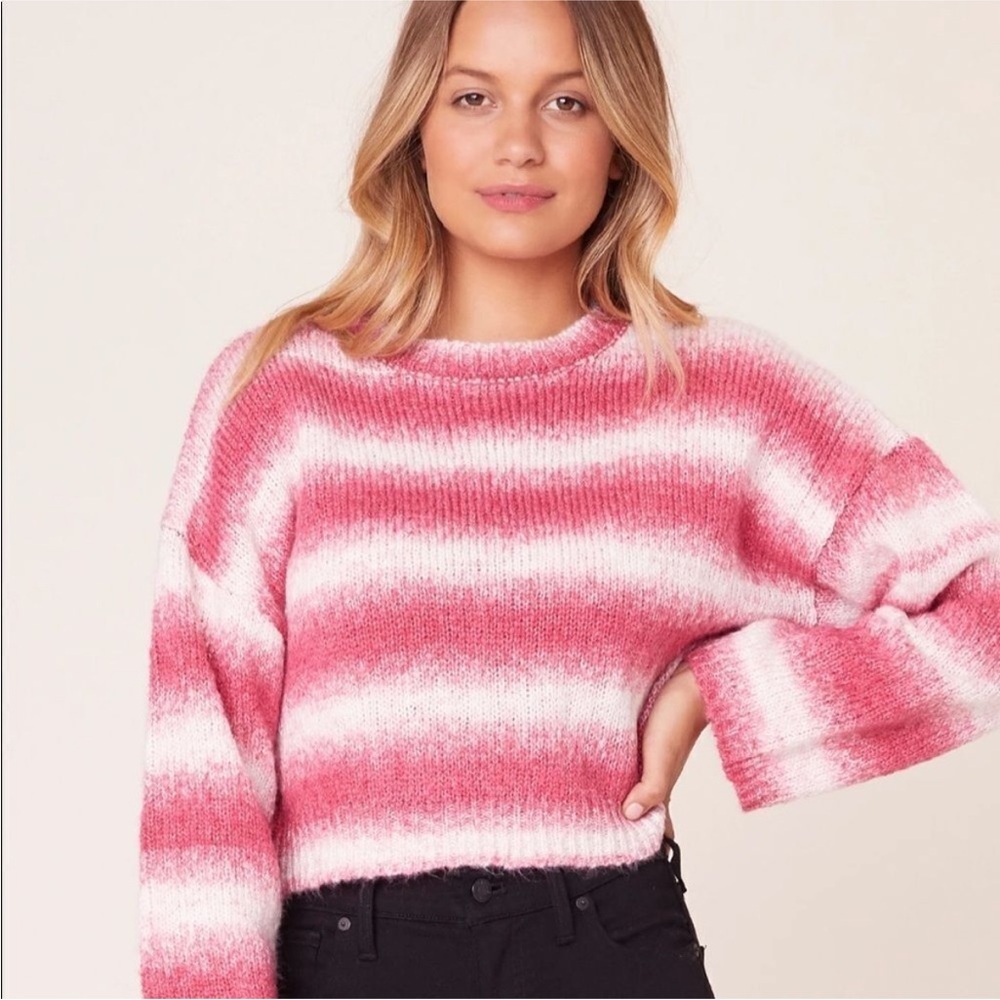 BB Dakota Pink White Striped Knit Sweater Pullover Cropped‎ XS